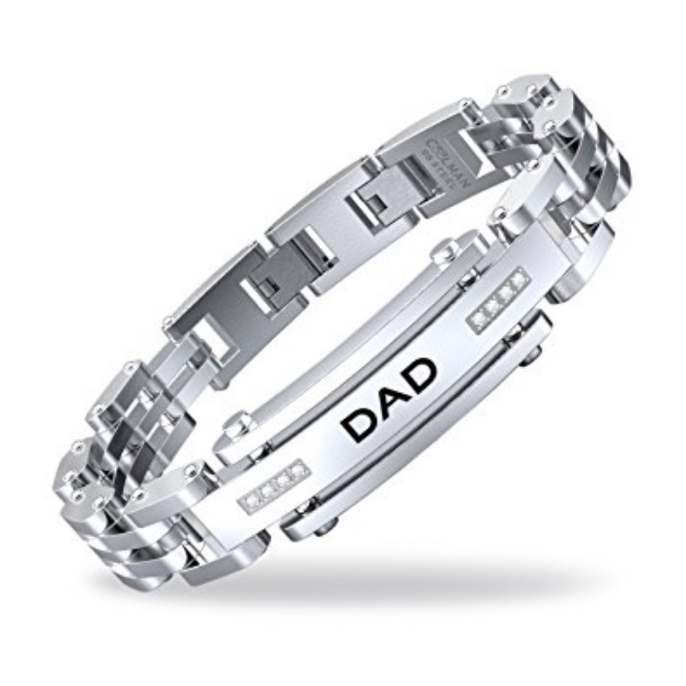 Men’s stainless steel Dad ID bracelet w/diamonds